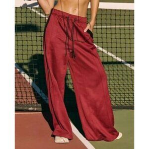 Free People Fineline Wide Leg Track Pant Sour Cherry NWT $128 Medium